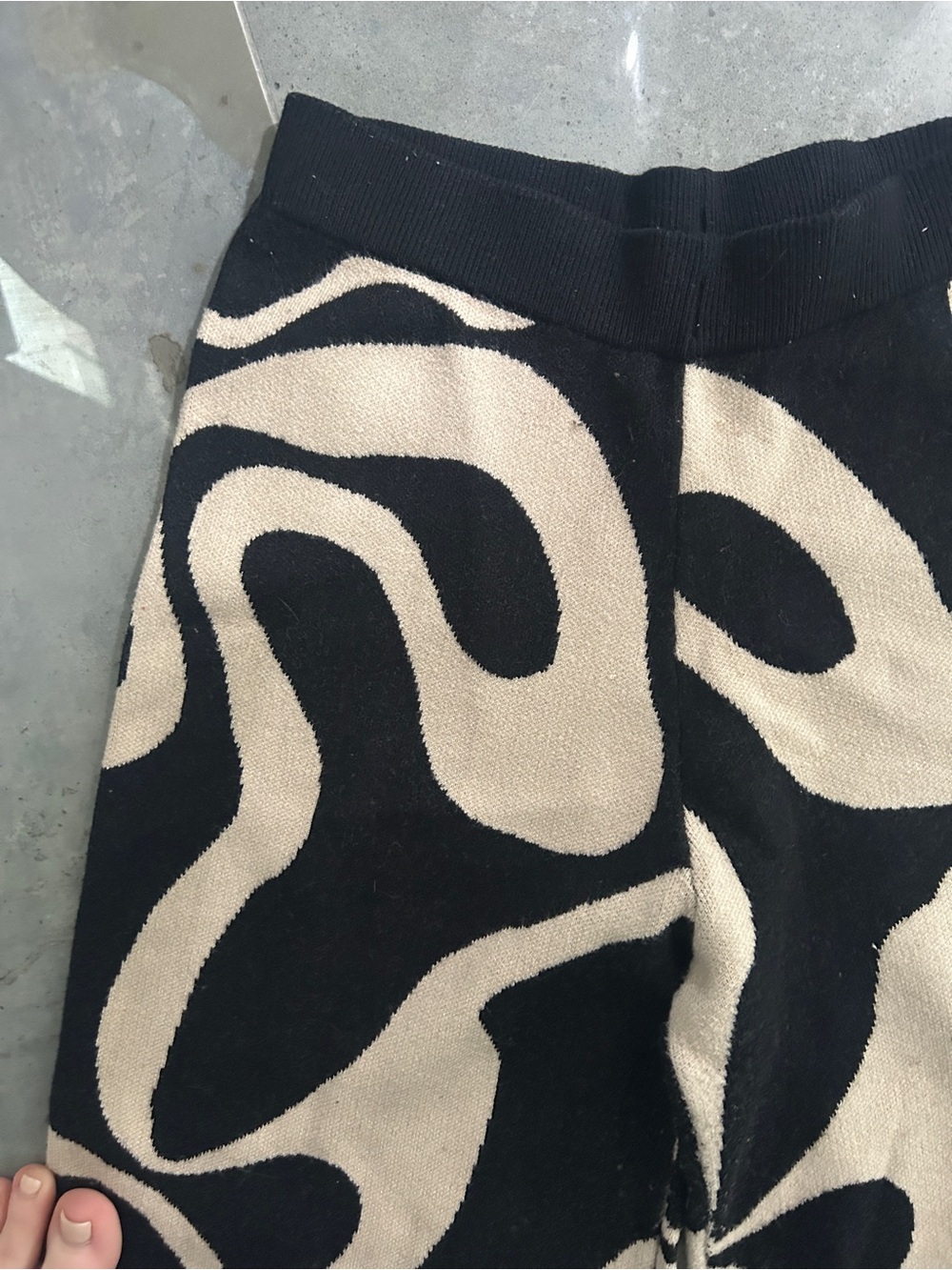 Cider Black and Beige Wide Leg Pants with Swirl Pattern - Picture 2 of 5